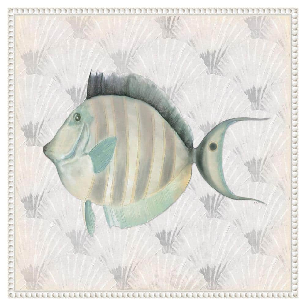 Neutral Vintage Fish Canvas Art with Beaded Frame