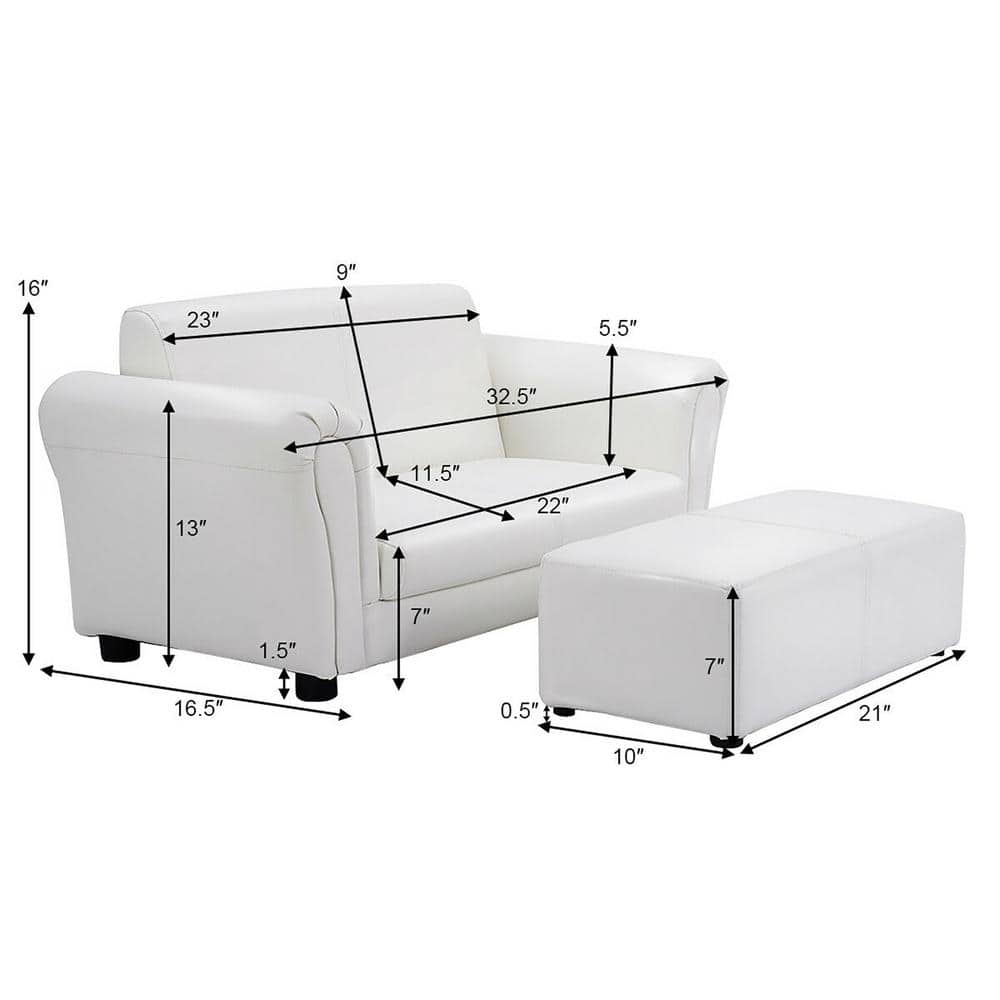 White Faux Leather Kids Armchair with Ottoman and Wood Frame