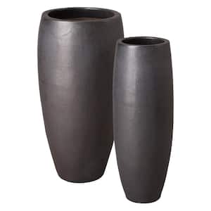 37, 38.5 in. H Ceramic RD Tall Jars S/2, Matte Black