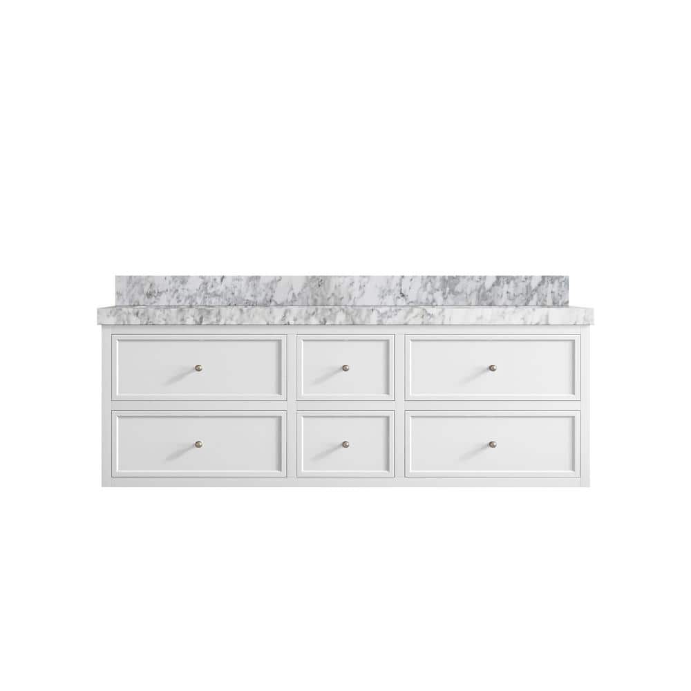 Roswell Floating 60 in. Double Sink Freestanding White Bath Vanity with Carrara Marble Top price history on PriceWatchPro