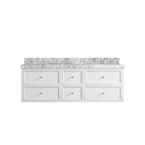 Willow Collections Roswell Floating 60 in. Double Sink Freestanding White Bath Vanity with Carrara Marble Top