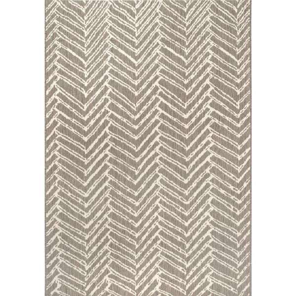 nuLOOM Macklin Contemporary Herringbone Brown 5 ft. x 8 ft. Indoor/Outdoor Patio Area Rug