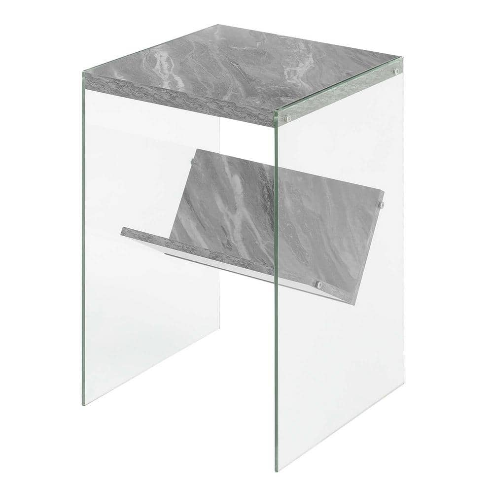 Soho Gray Marble Glass End Table with Lower Shelf