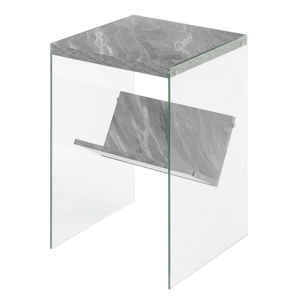 Convenience Concepts SoHo 15.75 in. W Gray Faux Marble and Glass 23.75 in. H Rectangle Particle Board End Table with Shelf