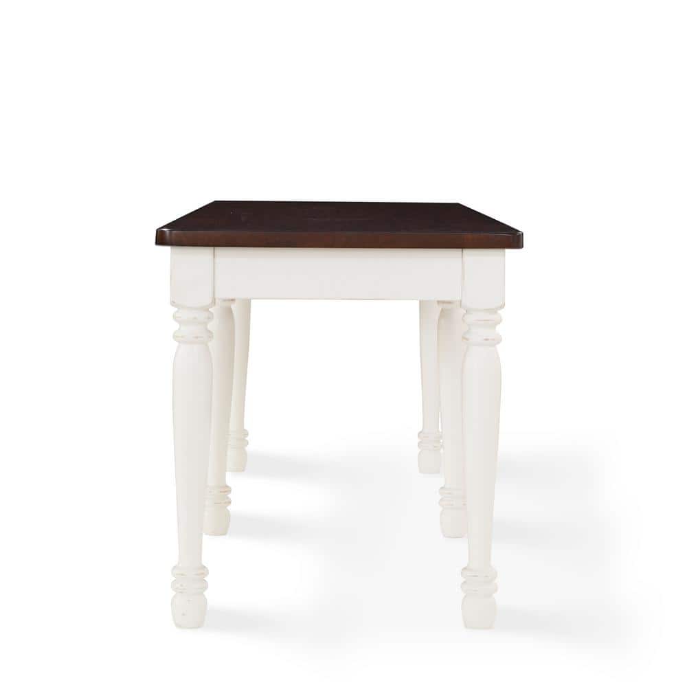 Shelby 57.75" White and Dark Brown Wood Dining Bench