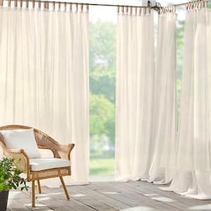 Darien Ivory Solid Polyester Indoor/Outdoor 52(in)X95(in) Adhesive Loop Tab Top Sheer Curtain Panel