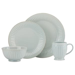 French Perle Groove 4-Piece Traditional Light Blue Stoneware Dinnerware Set (Service for 1)