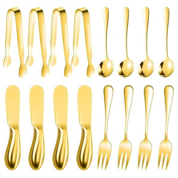 Charcuterie Accessories 16 Piece Stainless Steel Cheese Butter Spreader Knife Set with Mini Tongs Spoons Forks