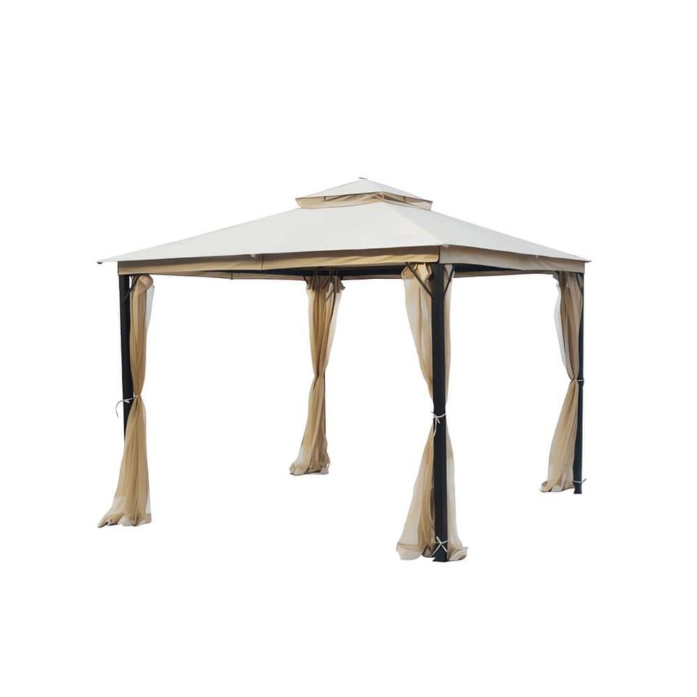 Zeus & Ruta 10 ft. x 10 ft. Beige Patio Gazebo with Soft Top