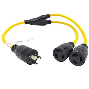 3 ft. 3-Wire 20 Amp 250-Volt 3-Prong Locking L6-20 Y Splitter Cord NEMA L6-20 Plug to (2) L6-20R, Yellow, for PDUs, UPS