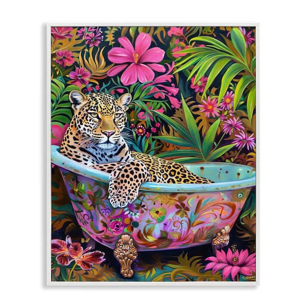 Tropical Rainforest Leopard Tub by LSR Design Studio White Framed Animal Giclee Art Print 14 in. x 11 in.