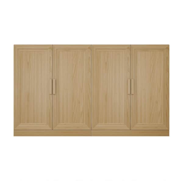 Natural Wood 36 in. H Storage Cabinet with Adjustable Shelves for Living Room Kitchen and Bedroom