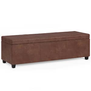 Avalon Distressed Saddle Brown Extra Large Storage Ottoman Bench Faux Leather