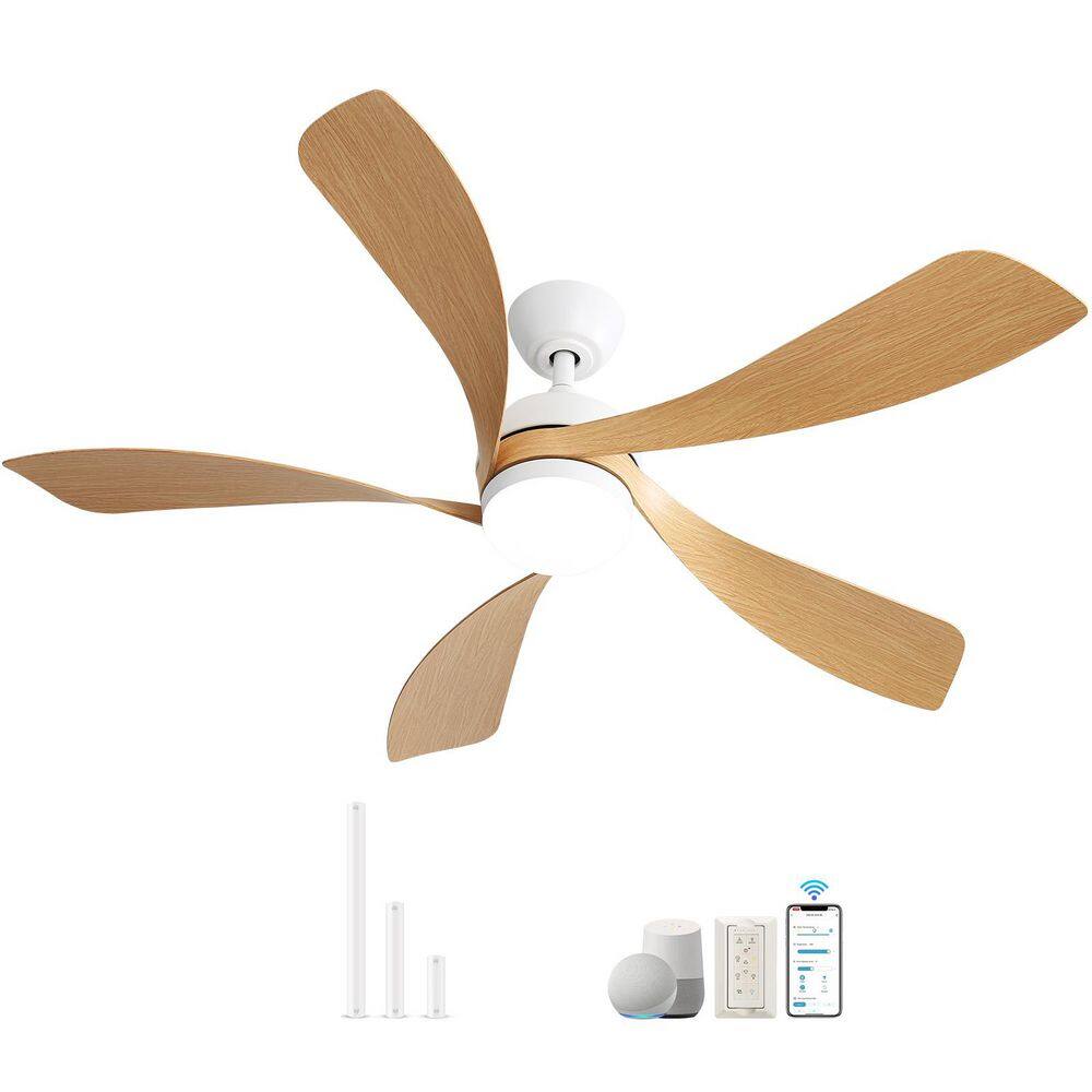 45 In. Indoor/Outdoor White Smart Downrod Ceiling Fan with Integrated LED and 6 Speed DC Remote APP Control