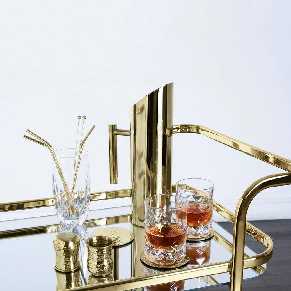 Belmont Polished Gold Stainless Steel Bar Cart with Glass Shelves