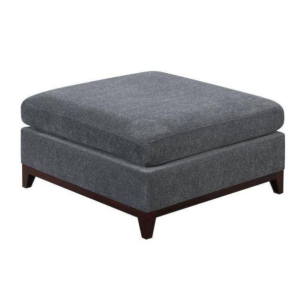 Benjara Gray Fabric Square Accent Medium Ottoman