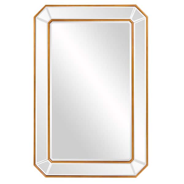 Marley Forrest Medium Rectangle Octagonal Mirrored Frame Trimmed In Gold Leaf Borders Modern Mirror (36 in. H x 24 in. W)