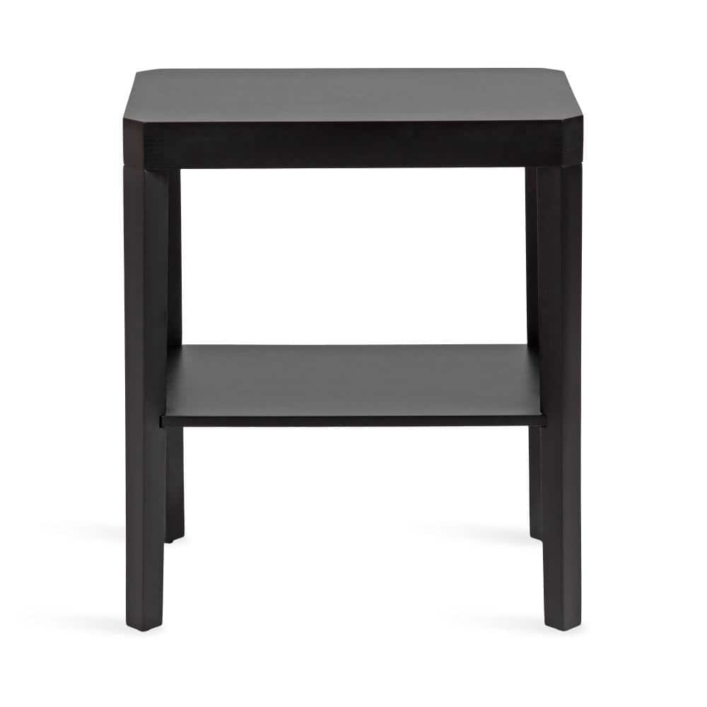 Black Solid Mango Wood Rectangular End Table with Shelf