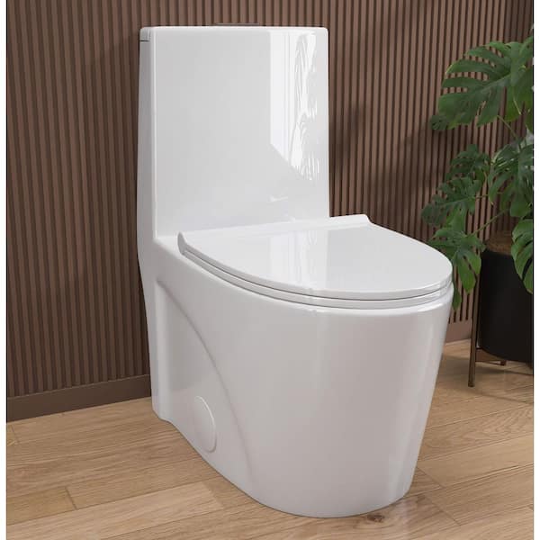Top 1-Piece Toilet Compact Elongated ADA Height 1.1/1.6 GPF Dual Flush UF Seat Cover R&T Water Fitting Included in White