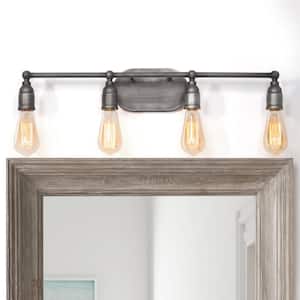 Modern Industrial Bathroom Vanity Light 4-Light Farmhouse Brushed Gray Iron Vanity Light with Rustic Water Pipe Design