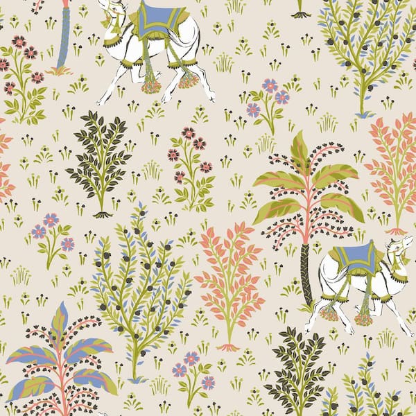 PRINTFRESH Linen Camel's Courtyard Matte Vinyl Peel and Stick Wallpaper