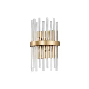 Elsa 7.9 in. 2-Light Glossy Bronze Crystal Glass Bar Wall Sconce