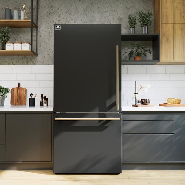 Forno Milano 31 in. Black Bottom Freezer Refrigerator with Ice