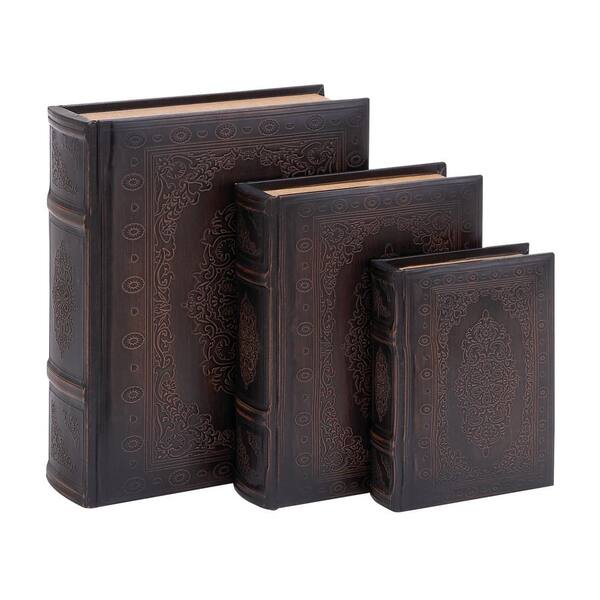 Litton Lane Rectangle Wood Faux Book Box with Faux Leather Detailing ...