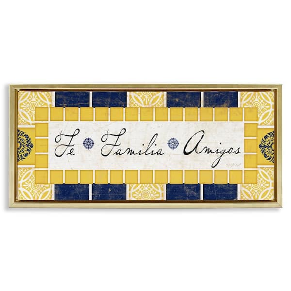 Stupell Industries Faith Family Friends by Jennifer Pugh Gold Floater Frame Typography Graphic Art Print 11 in. x 25 in.