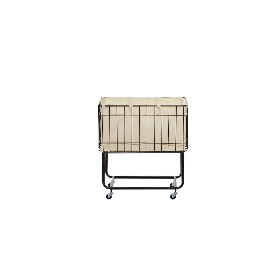 Black Metal Wire Basket Storage Cart with Wheels and Fabric Lining