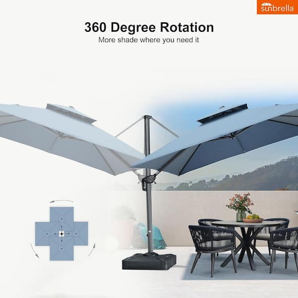 PURPLE LEAF 10 ft. Square Sunbrella Double Top Outdoor Aluminum 360 Rotation Cantilever Patio Umbrella in Spectrum Denim PURPLE LEAF 10 ft. Square Sunbrella Double Top Outdoor Aluminum 360 Rotation Cantilever Patio Umbrella in Spectrum Denim