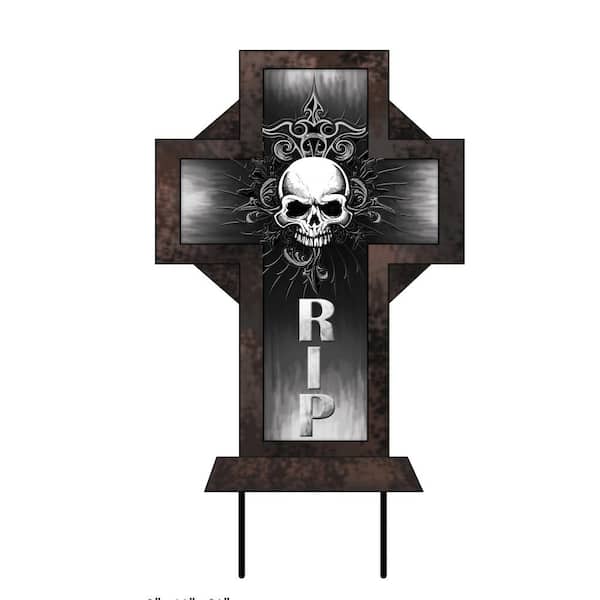 24 in. Metal Cross Halloween Yard Sign