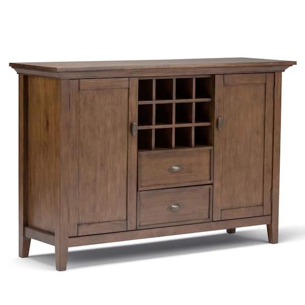 Simpli Home Redmond Solid Wood 54 in. Wide Rustic Sideboard Buffet Credenza and Winerack in Rustic Natural Aged Brown
