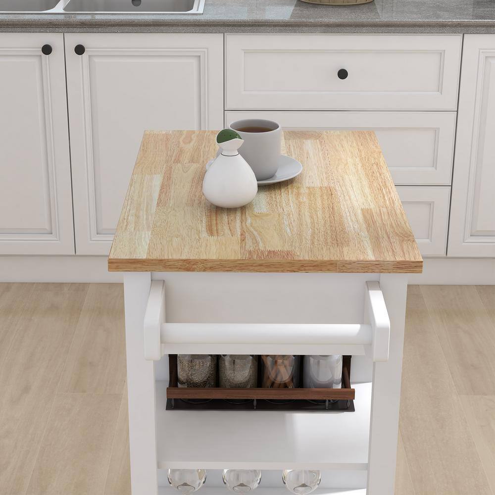 White MDF 15.55 in. Kitchen Prep Table with Adjustable Shelves and 1 Towel Rack - thumbnail 5