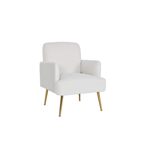 Unbranded Modern Accent Ivory Foam Upholstery Armchair with Metal Legs