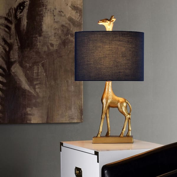 StyleCraft 27 in. Solid Gold Table Lamp with Navy Blue Hardback