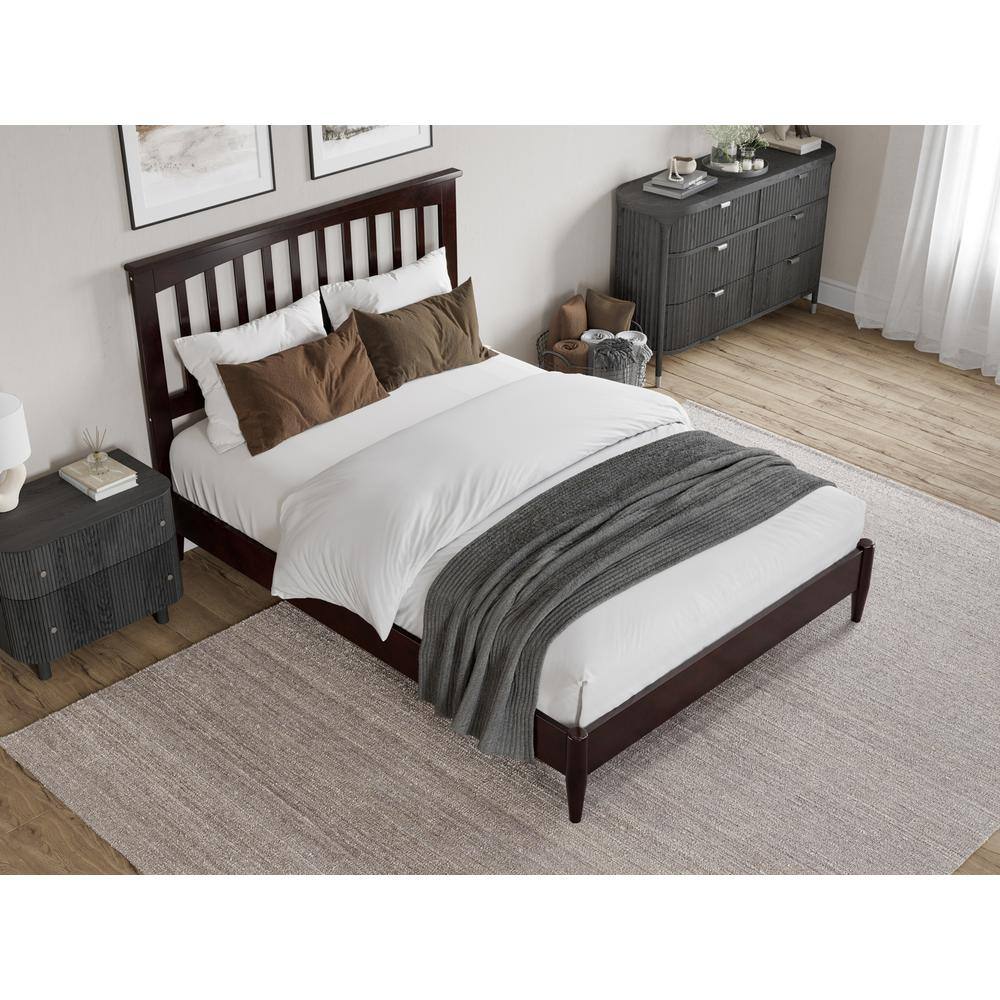 Espresso Full Wood Platform Bed with Slatted Headboard