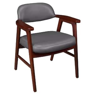 Mid-Century Grey and Mahogany Wood Accent Chair
