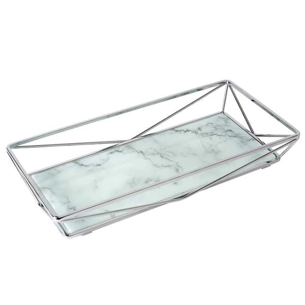 Home Details Marble Agate Design Geometric Vanity Tray in Chrome