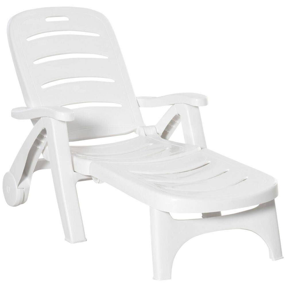 Outdoor Chaise Lounge, 5 Level Adjustable Backrest Lounge Chair with Wheels, Tanning Chair for Beach, Garden, White price history on PriceWatchPro