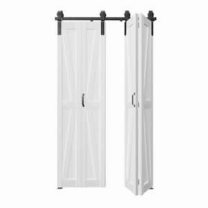 48 in. x 84 in. (24 in. W x2) White, Finished, MDF, K Shaped, Bi-Fold Style Sliding Barn Door with Hardware Kit