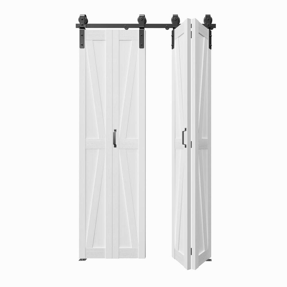 48 in. x 84 in. (24 in. W x2) White, Finished, MDF, K Shaped, Bi-Fold Style Sliding Barn Door with Hardware Kit price history on PriceWatchPro