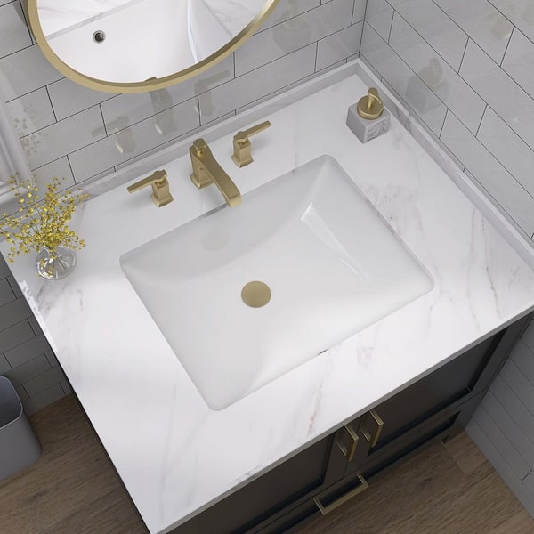 Zeafive 18 in. L Rectangular Bathroom Sink in White Ceramic