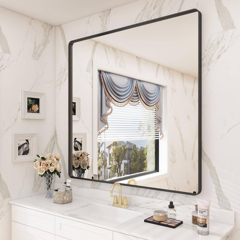 36 in. W x 36 in. H Square Aluminum Alloy Frame with Inner Deep Design and Tempered Glass Wall Mirror in Matte Black price history on PriceWatchPro