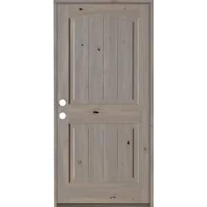 30 in. x 80 in. Rustic Knotty Alder 2 Panel Arch Top V-Groove Right-Hand/Inswing Grey Stain Wood Prehung Front Door