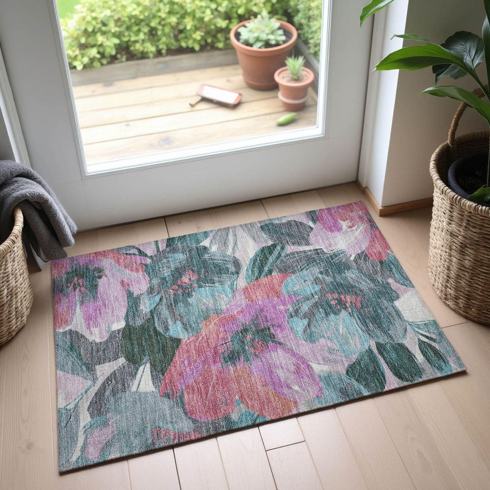 Mayfield Premium Machine Washable Abstract AMF1487 Teal 2 ft. x 3 ft. Area Rug price history on PriceWatchPro