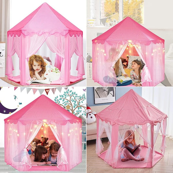 Kids Outdoor Play House Princess Play Tent Fairy Playhouse Toys Castle Rug Mat 