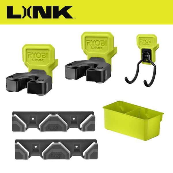 LINK Accessory Rail (2-Pack), Double Organizer Bin, and Reversible Clamp Hook (2-Count) with Reversible Tool Hook