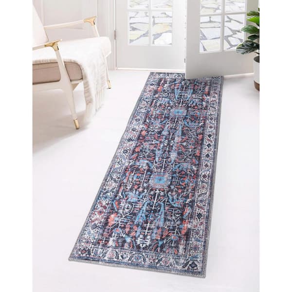 Mangata Mahtaab Black 2 ft. 7 in. x 13 ft. Runner Machine Washable Area Rug