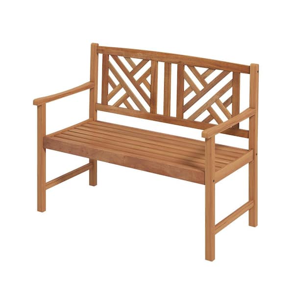 WELLFOR 47.5-In 2-Person Natural Slatted Patio Acacia Wood Outdoor Bench